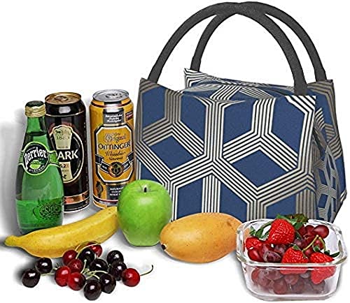 Hexa Geometric Blue Gold Portable Insulation Bag Multifunctional Zipper Lunch Bag For Picnic Work Office #TOP5