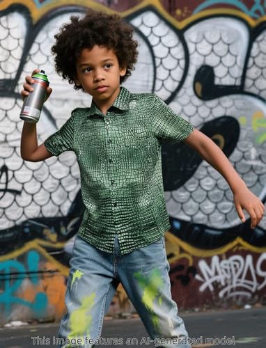 Image of COSLAND Boys' Animal Print Hawaiian Shirt Kids' Novelty Button Down Shirt, X-Small-Large