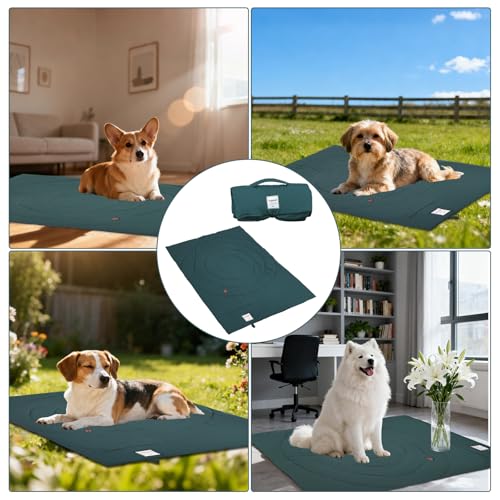 Tbintul Hundedecke für Unterwegs, 95 * 65 cm Tragbare Faltbare Haustiermatte, Waschbar, Orthopädisch, Wasserdicht, Hundedecke Outdoor, Hundematte Auto für Hunde & Katzen (Grün)