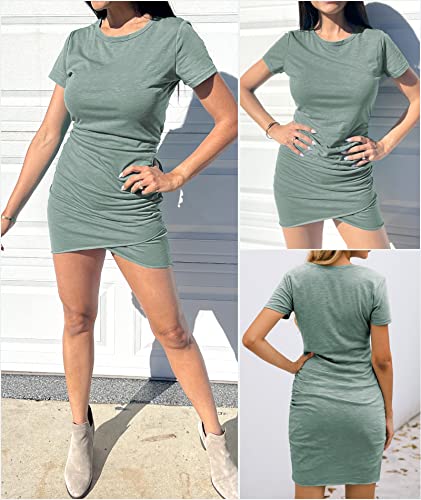 BTFBM Women's 2025 Summer Casual Beach Dresses Crew Neck Short Sleeve Wrap Party Club Mini Ruched Bodycon T Shirt Dress - Image 6