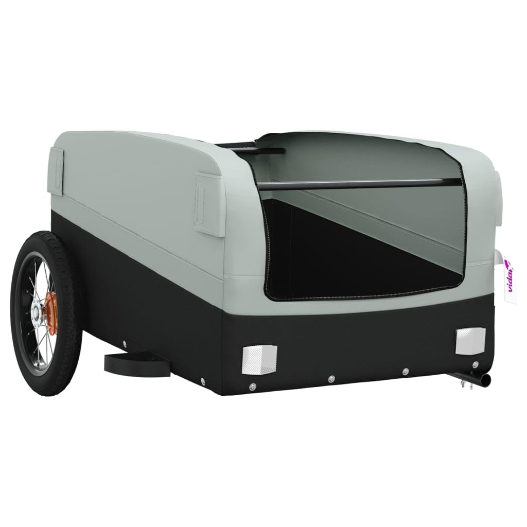 Remolque de bicicleta negro de hierro con capacidad de carga x 52,5 x 42 cm con bandera de seguridad, plegable para transportar equipaje, carga, perros, niños, exteriores y uso diario