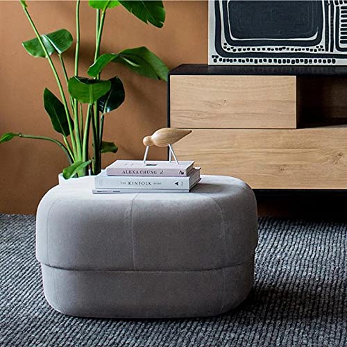 Pouf rond en velours gris 40x40cm pour salon - 3