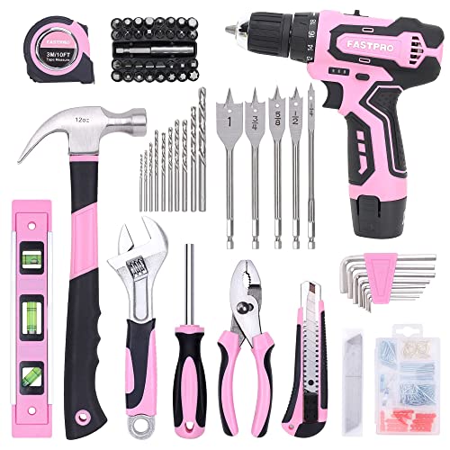 FASTPRO 175-Piece 12V Pink Cordless Drill Set for DIY and Home Maintenance