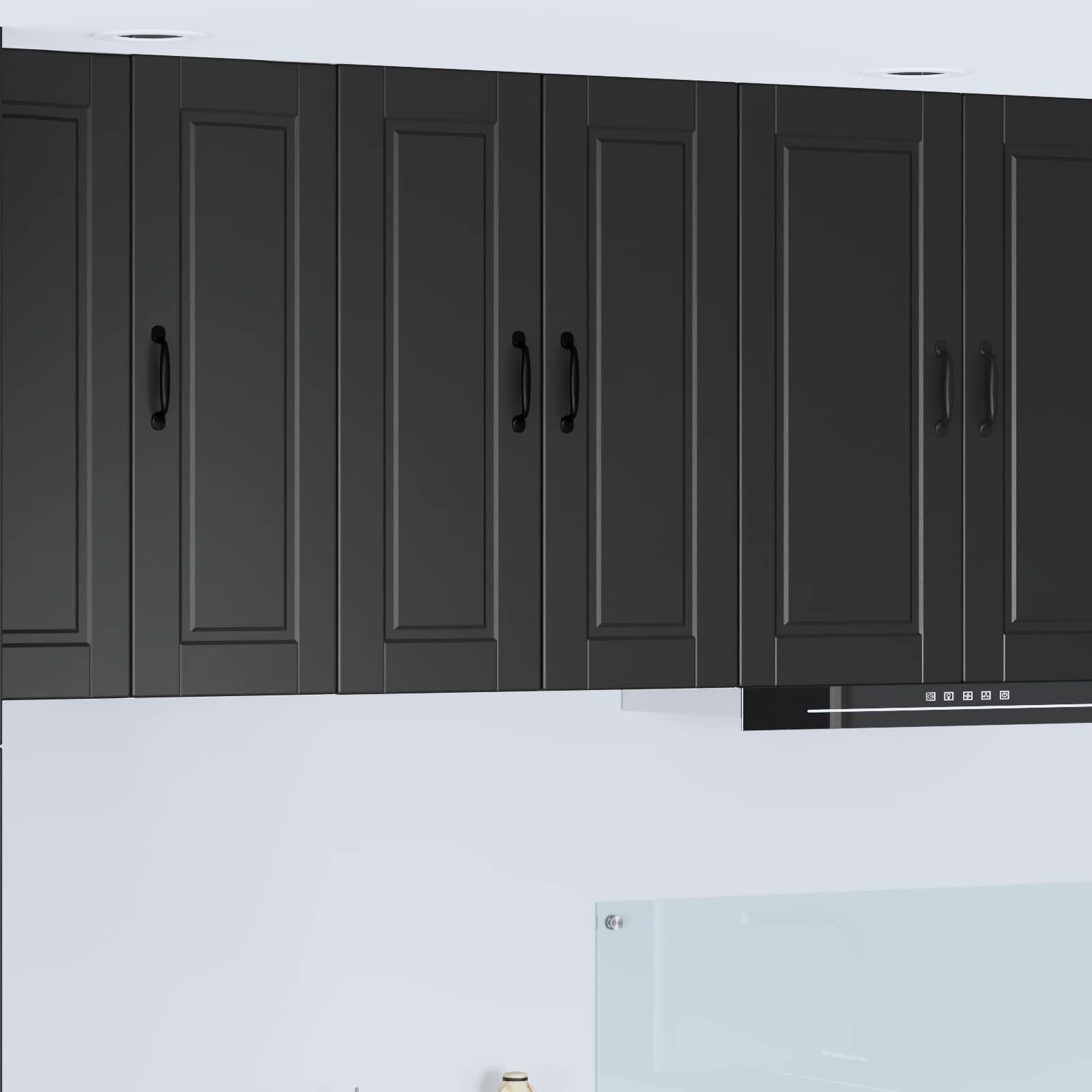 Wandschrank Porto Schwarz 60 x 31 x 80 cm Holzwerkstoff moderner Küchenschrank mit 2 Türen und 3 Regalen für effiziente Küchenorganisation