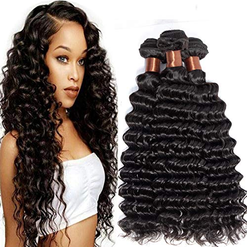 BLACKMOON HAIR Peruvian Virgin Hair Deep Wave 3 Bundles 8 10 12 inch 100% Unprocessed Human Hair Weave Extensions Natural Black Color (100+/-5g)/bundle Can be Dyed and Bleached
