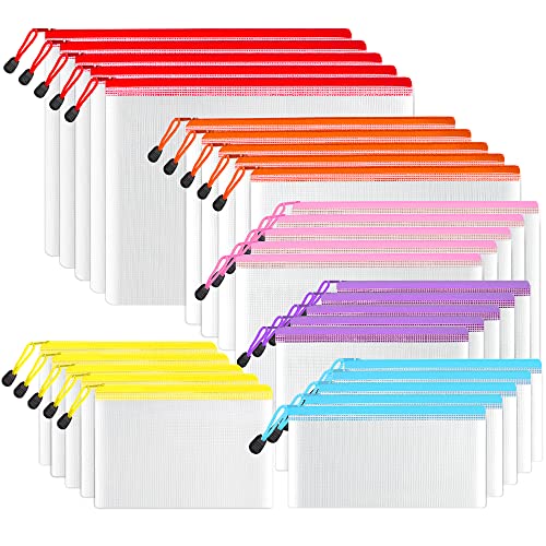 Image of SUNEE Multisize Mesh Zipper Pouch (6 Colors, 30 Packs), Mesh Bags with Zipper for School Office Supplies, Puzzles & Games, Accessories