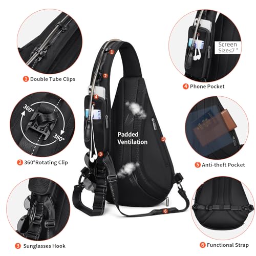 Mochila Sling Negra 19L para Hombre con Porta Botella miniatura 6