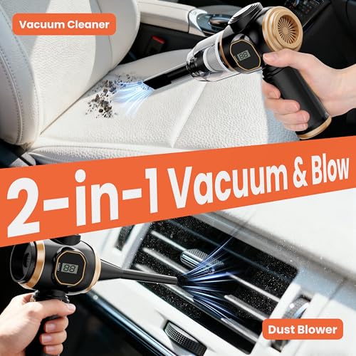 Image of Brushless Motor Portable Cordless Car Vacuum Cleaner - 25000 Pa High Power, LCD Display, Rechargeable Handheld Vacuum for Car, Home, Office | Efficiently Removes Pet Hair, Sofa (Black & Gold)