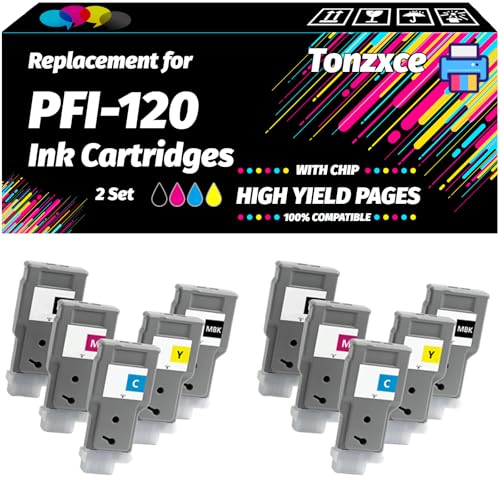 Tonzxce Compatible with Canon PFI-120 PFI120 Ink Cartridges Work for Canon imagePROGRAF TM250 TM250M TM300M TM300T TM305T TM350 Printers (2 Set)
