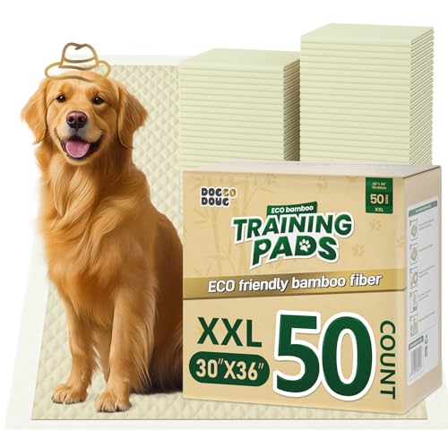 Image of Puppy Pads Pee Pads for Dogs 30 inchx36 inch 50 Count with Tabs | Bamboo Training Pads Deodorizing Leakproof Quick Drying Dog Pee Pads Super Absorbent Full Edge-Wrapping Pee Pads