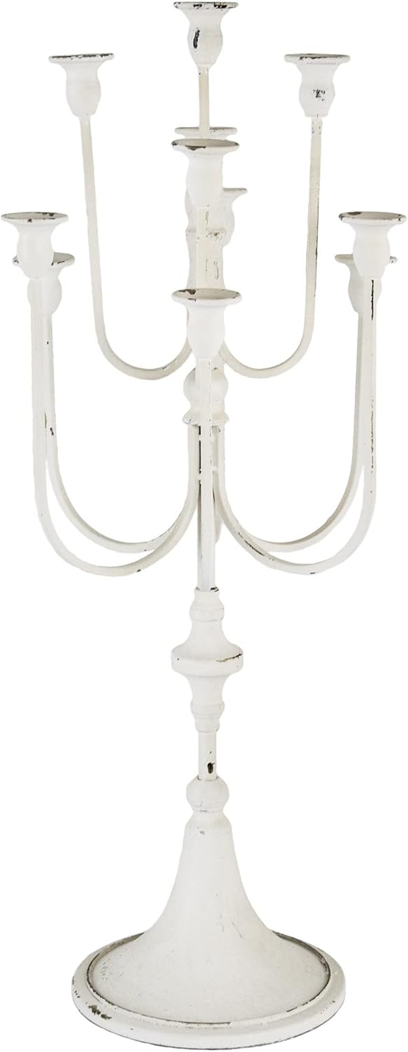 Benjara 30" Classic 11 Light Candelabra- Curved Arms- White Iron Frame