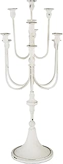 Benjara Candelbra 30 Inch Classic 11 Light Candelabra, Curved Arms, Iron Frame, White