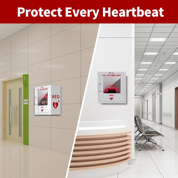Image of ISOP AED Storage - AED Cabinet Gray + Sign | Wall-Mounted Box | Aluminium Outdoor Indoor Defribillator Cabinet - Survival Kit | Emergency Equipment | Wall Mounted Rescue Equipment | Caja para DAE