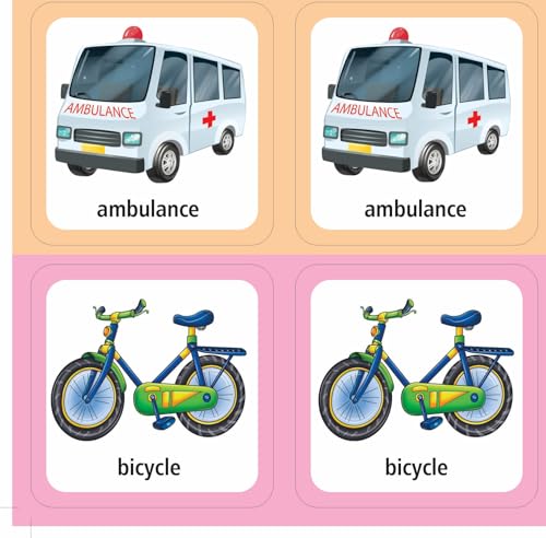 Image of Creative's Memory & Matching - Means of Transport | 21 Sets Self-Correcting Picture Cards + Activity Guide | Preschool Matching & Memory Card Game | Vocabulary Builder | Ages 3+