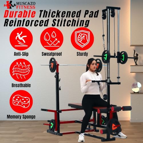 Image of 20 in 1 Home Gym Bench Pro with 10Kg Rubber Coated Weight Plates Combo Kit, Curl Rod, Straight Bar, Dumbbells, Plates, Skipping Rope, Gripper & Gloves, Full Body Workout Set, Ultimate Strength Kit