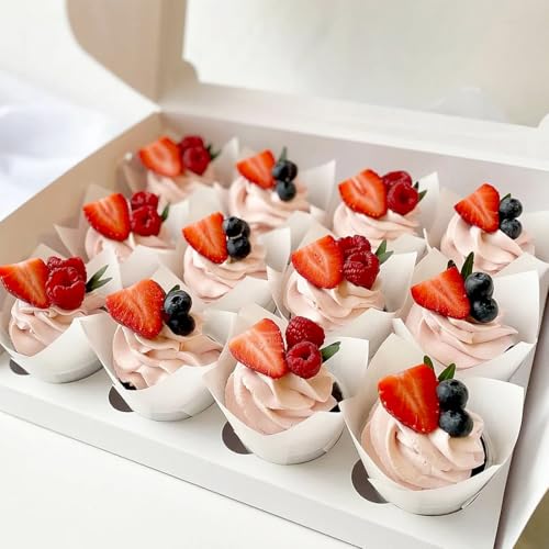 Image of 150 Pieces Tulip Cupcake Muffin Liners Paper Baking Cups Greaseproof Cupcake Wrappers for Birthday Wedding Party Baby Showers Catering Restaurants(White)