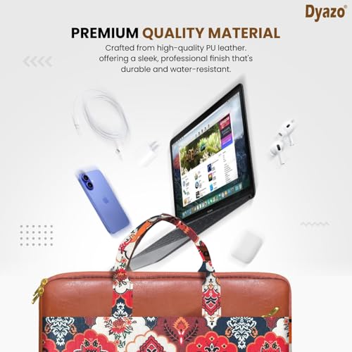 Image of Dyazo 15-15.6 Inch Stylish Laptop Sleeve | Handcrafted Jute & Vegan Leather Case with Zipper | Lightweight and Durable Laptop Bag for Work, College & Travel for Woman