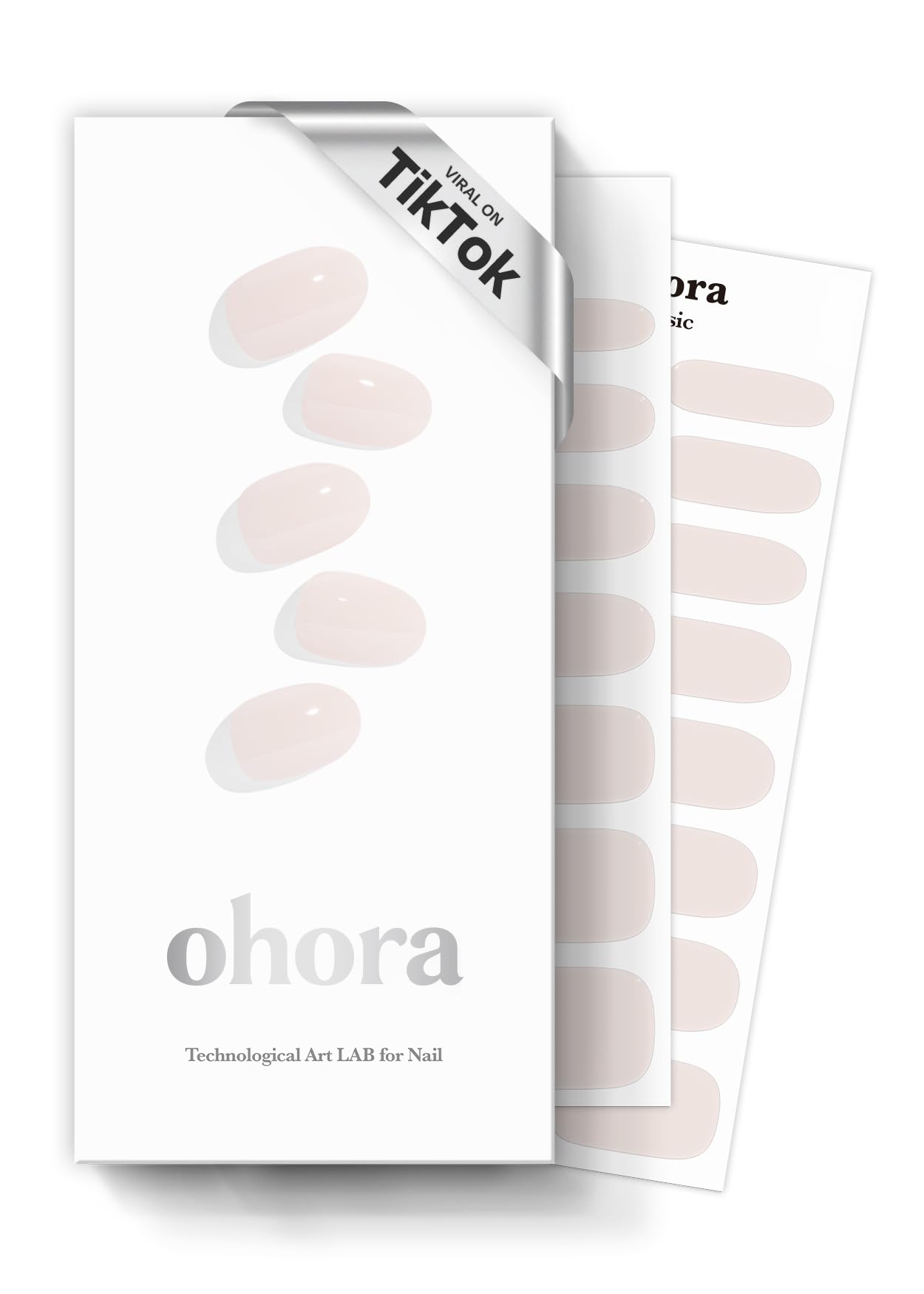 ohora Semi Cured Gel Nail Strips (N Cream Light) - Nude, Solid, Works with Any UV/LED Lamps, Salon-Quality, Long Lasting, Easy to Apply & Remove - Includes 2 Prep Pads, Nail File & Wooden Stick