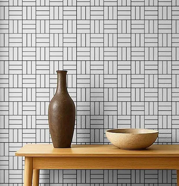 Black Basket Weave Tile Wallpaper - Removable Waterproof Vinyl Wrap, 25"x60"