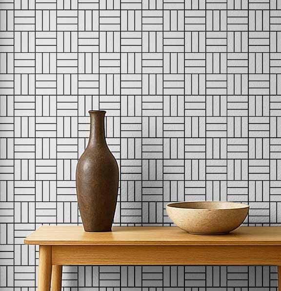 Papier peint étanche noir motif mosaïque tressée amovible pour cuisine