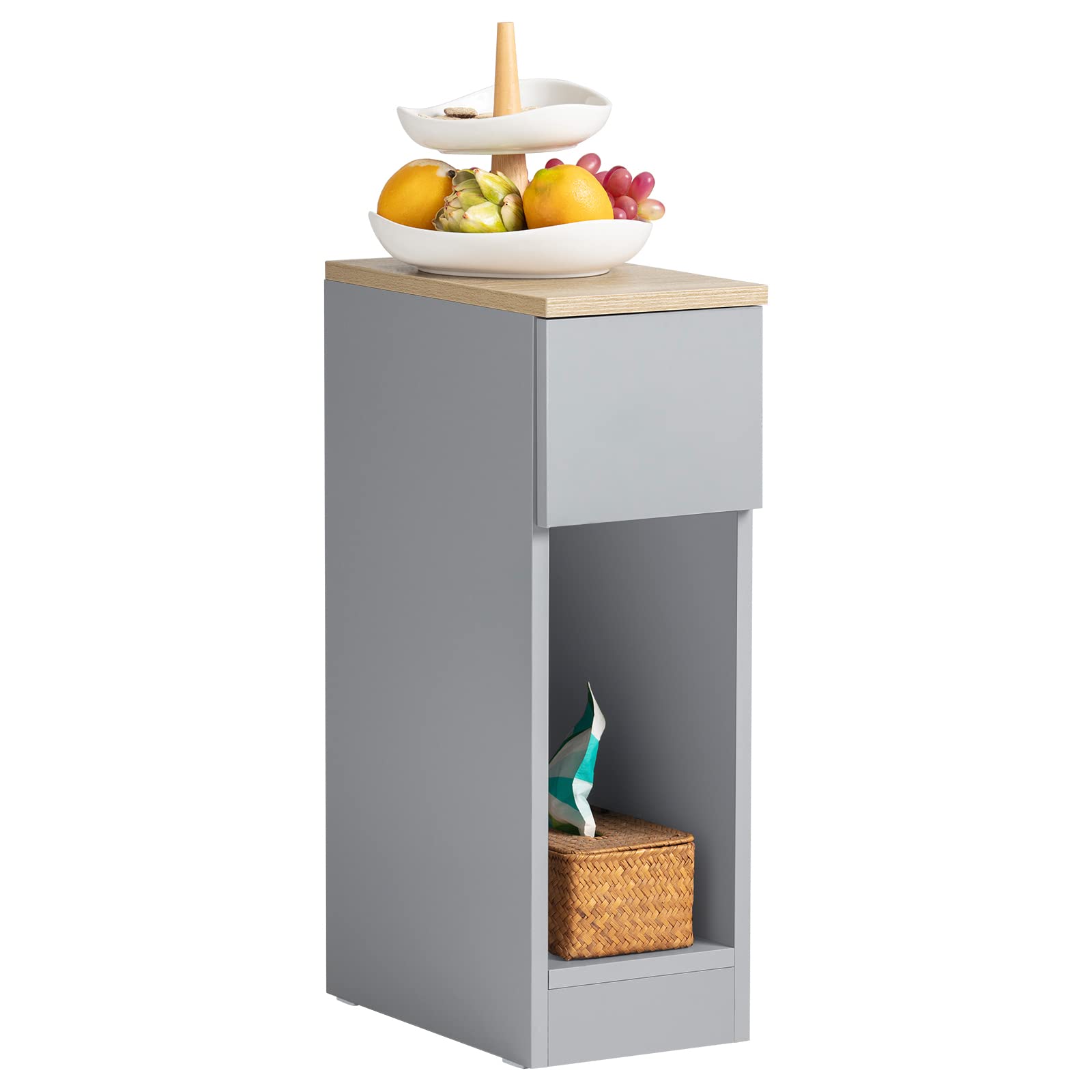 SoBuy Slim Bedside Table Bedside Cabinet Narrow Side Table Nightstand with Drawer and Shelf for Bedroom Living Room Grey W20 x D35 x H60cm FBT111-HG