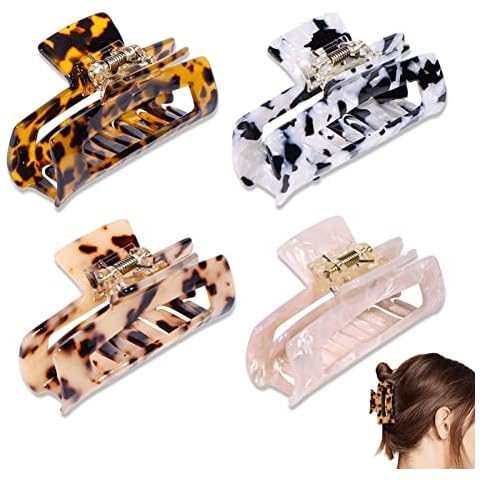 4 Pack Hair Claw Clips Tortoise Shell Celluloid Hair Jaw Clips Leopard Print Rectangle Hair Clamp for Women Girls Cover