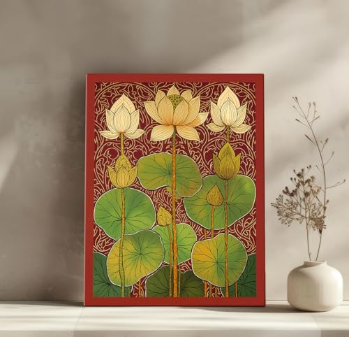 Image of ArtX Canvas Bloomed Lotus Painting For Vastu, Big Size Wall Art, Lotus Painting For Wall Vastu, Wall Decor, Multicolor, Nature, 45.0 X 58.0 cm, Set of 1