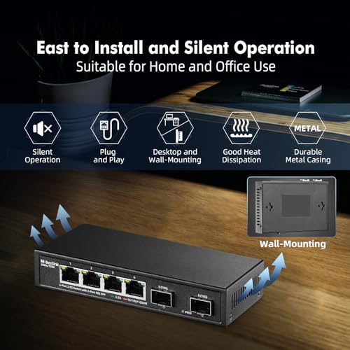 Image of MokerLink 4 Port 2.5G Ethernet Switch with 2x10G SFP, 4 x 2.5G Base-T Ports Compatible with 10 /100 /1000Mbps, Metal Unmanaged Fanless Network Switch