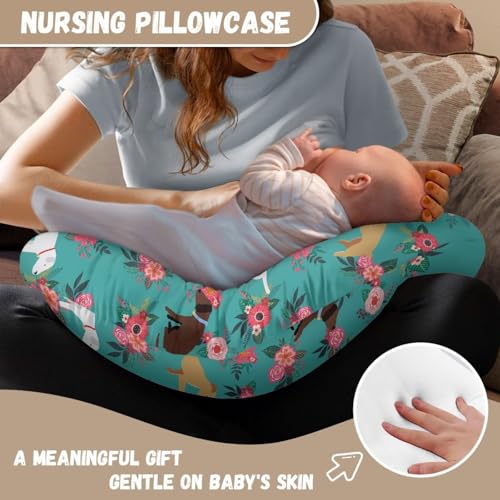 Image of Puppy Flowers Baby Nursing Pillow Cover Soft Neutral Breastfeeding Pillow Slipcover for Bottle Feeding, Decorative Custom Gifts for Toddler Infant