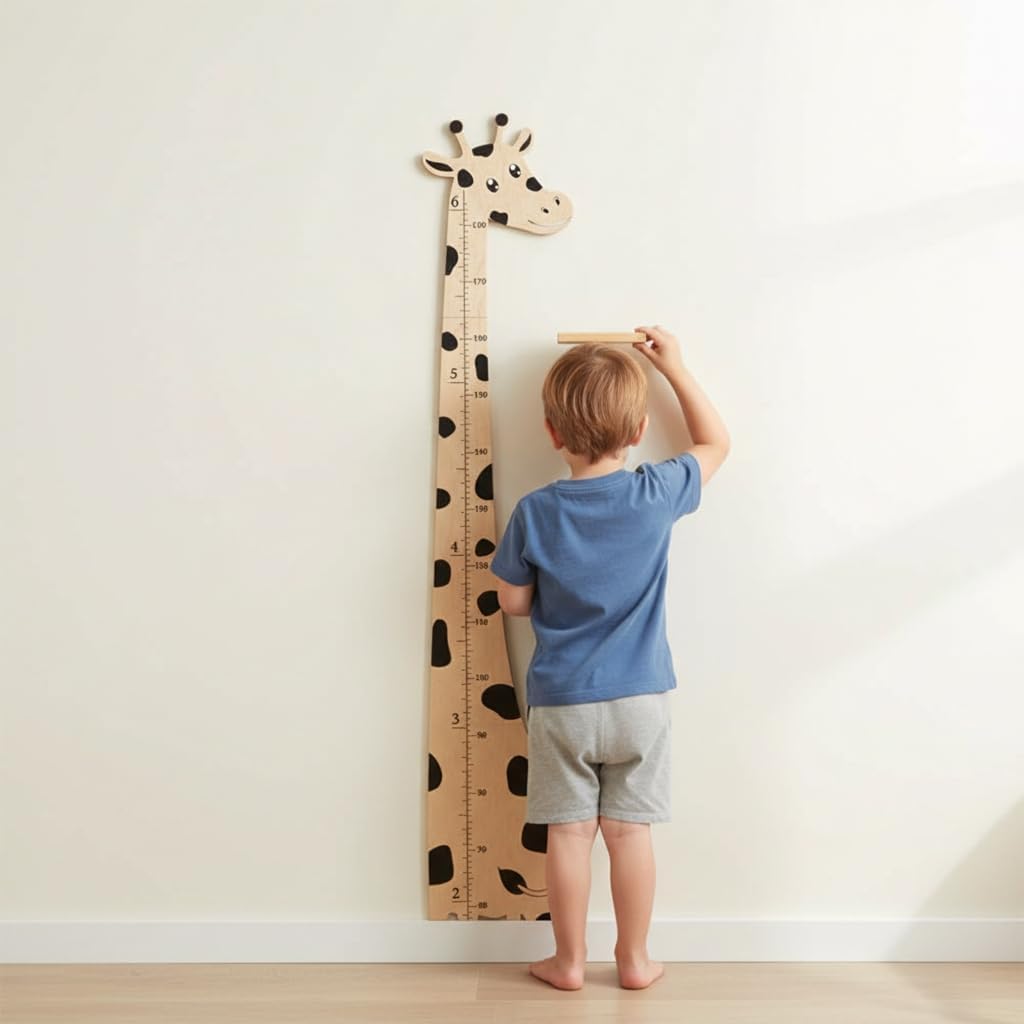 Wooden Growth Chart Lovely Giraffe Design Height Ruler for Kids Removable