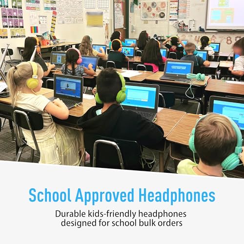 Image of AILIHEN Classroom Headphones Kids 10-Pack for School Student K-5, On-Ear Premium Bulk Wired Headset with Mic, 85dB Volume Limited & SharePort, 3.5mm Jack for Chromebook, Computer, Laptop (Multicolor)