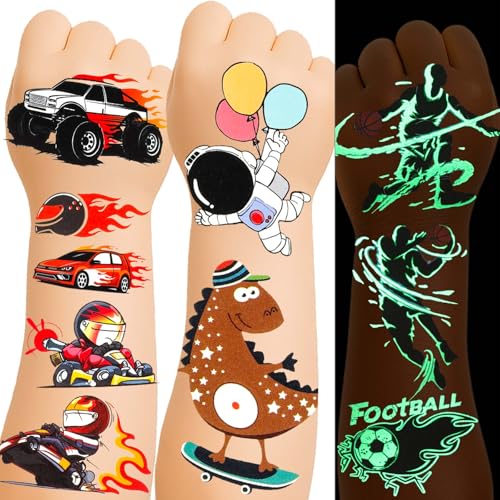 150+ Glow Kids Temporary Tattoos for Boys – Individually Wrapped, Waterproof, Glow in the Dark –...