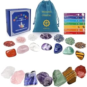 Healing Crystal for Beginners 7 Chakra Crystal Set,23 Pcs Healing Crystal Wiccan Reiki Gift,3 Types of Gemstones,Natural Gemstones,Raw Stones,Crystal Gravel with Instruction