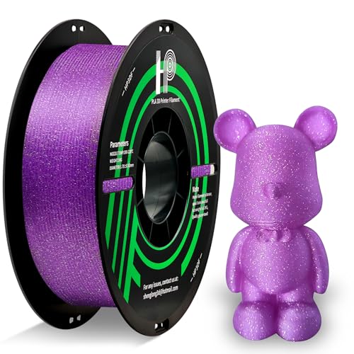Image of HP3DF Glitter PLA Filament, Twinkling 3D Printer Filament, PLA Filament 1.75mm Dimensional Accuracy + /- 0.02mm, 1KG Spool (2.2 lbs), Fit Most FDM Printer (Glitter Purple)