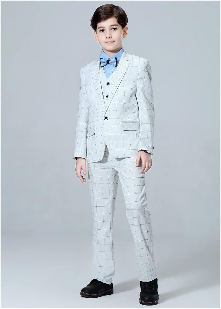 Boys' Checked Suit One Button for Performance Graduation Ceremony Jacket Vest Pants Set