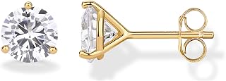 PAVOI 14K Gold Plated 925 Sterling Silver 7.5mm CZ Stud Earrings for Women - Hypoallergenic Simulated Diamond