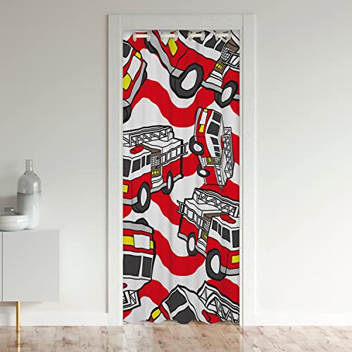 Homemissing Véhicules de Pompiers Rideau de Porte 150x203cm Voitures Rideau Occultant Rideaux Firefighter Pompiers Voitures Vehicle Feu Engine Rouge Lines...