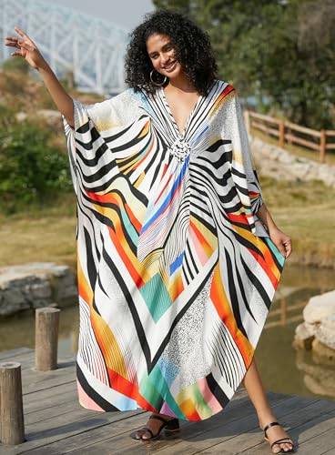 Image of Yanziliu Kaftan Dress for Women,Plus Size Hawaiian Batwing Sleeve Beach Cover Up Summer Swimsuit Dresses