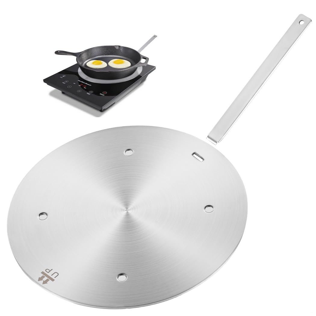 PONDON Adaptador convertidor placa de inducción con mango extraíble, aleación de aluminio, placa difusora de inducción de distribución rápida del calor para cocina eléctrica de vidrio de gas, difusor