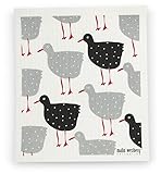 Swedish Dishcloth, Grey & Red Hens