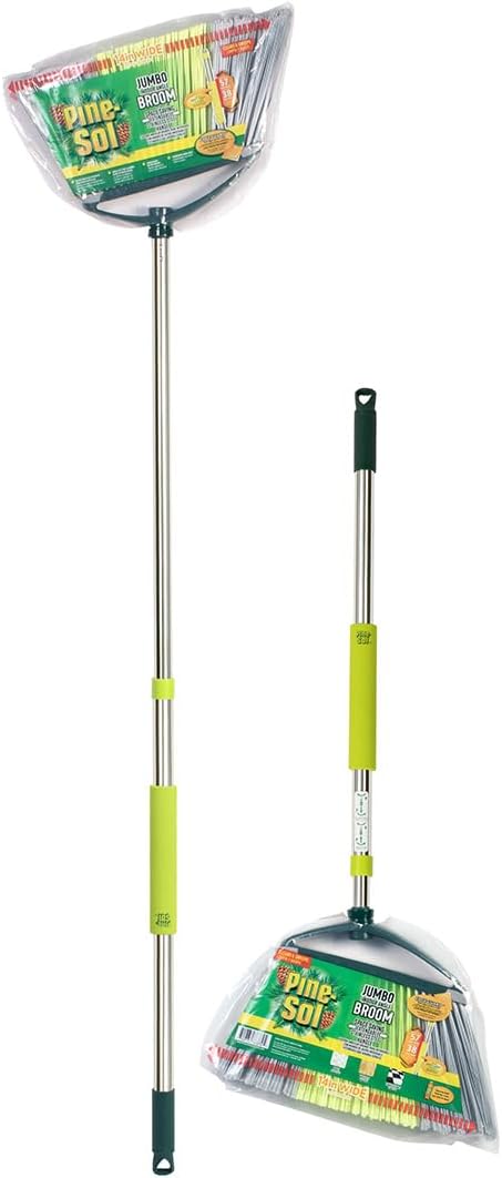 Indoor Jumbo Broom with Long, Stainless Steel Collapsible Handle for Easy Storage, Heavy Duty Angle Bristles for Wood, Tile, Linoleum, and More - Sweeps Wet or Dry Debris