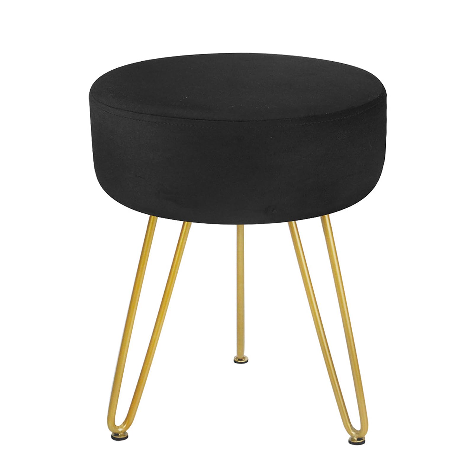 Tabouret ottoman rond velours assise confortable pieds dorés fixes