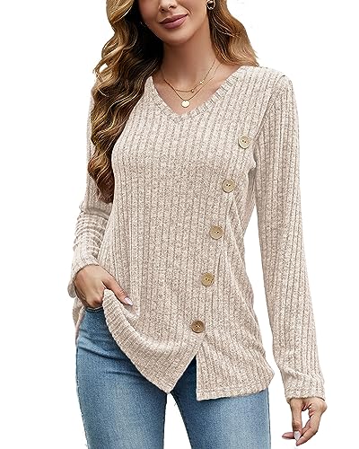 Image of JomeDesign Womens Sweaters Long Sleeve Shirts V Neck Sweatshirt Loose Casual Tunic Tops