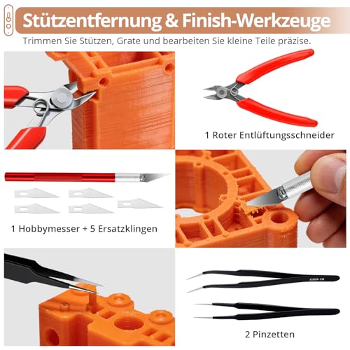 Kamtop 3D Drucker Zubehör Kit, 41 PCS 3D Drucker Werkzeugset, Komplettes Zubehör Set für Nachbearbeitung, Wartung & Reinigung, Präzisionswerkzeuge mit Tool Bag