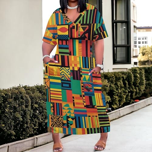 Image of SUZONANA Plus Size Dresses for Curvy Women African Print American Dress Summer Outfits Casual Loose with Pocket