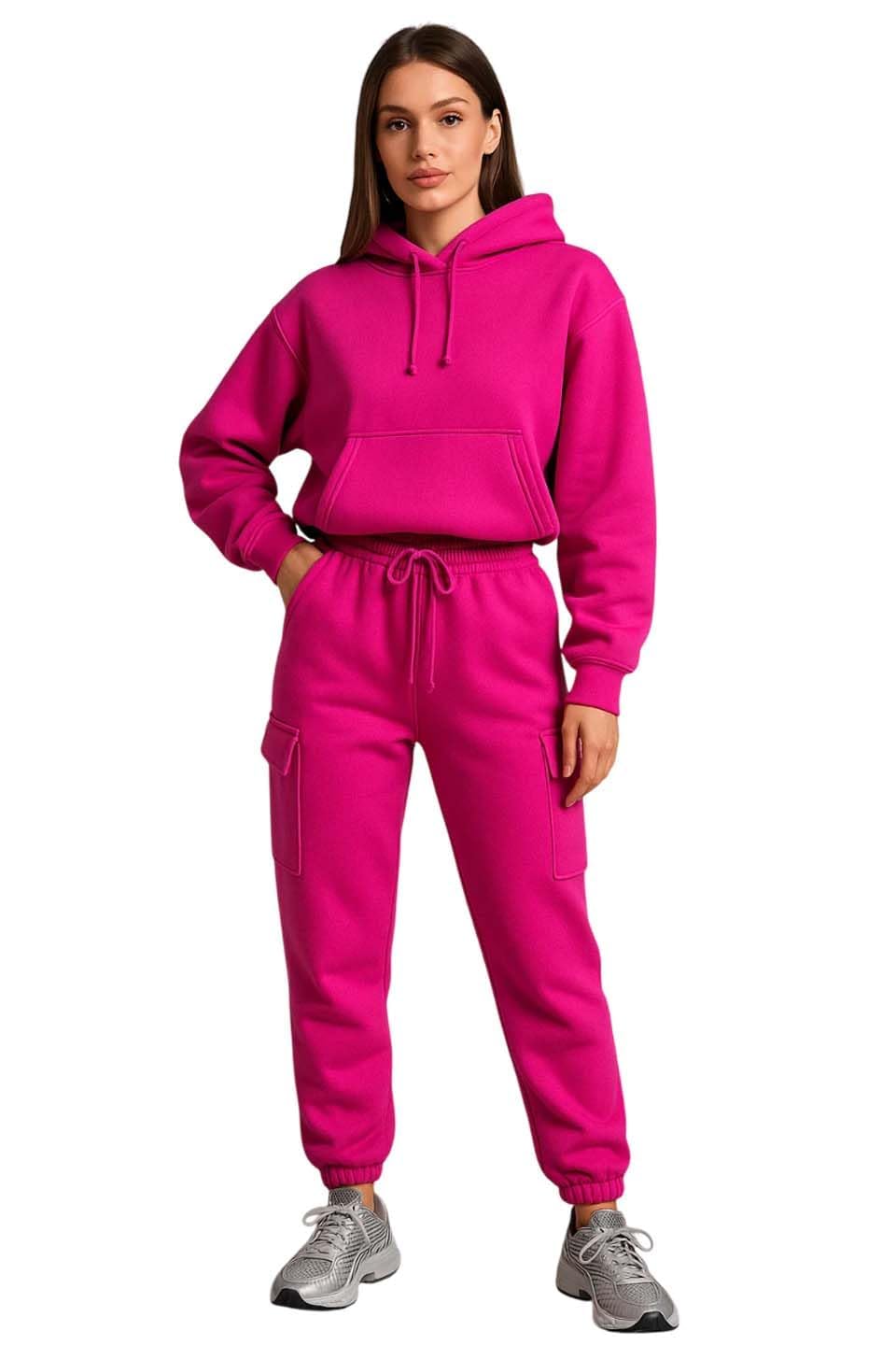 KOTTY Co-Ords damska gładka bluza bluzy dresowe spodnie dresowe (różowy, XL)_KTTWINTERSET135XL
