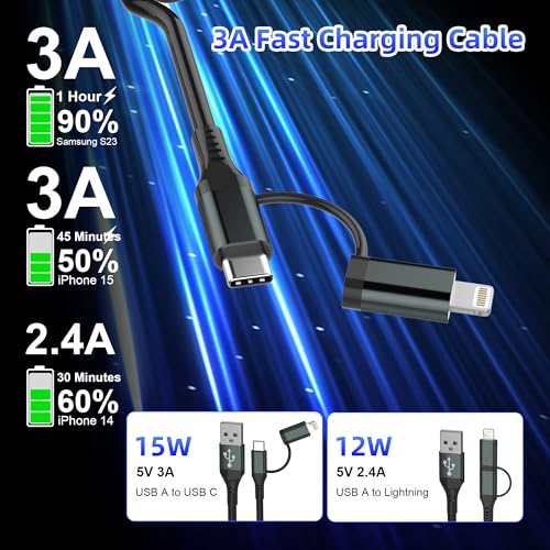 Image of USB to USB C and Lightning Cable for Apple Carplay & Android Auto - USB C and Lightning Cable 2 in 1 Carplay Cable [MFi,3A,Data Sync] USB A to C & Lightning for iPhone17 16 15 14 13 12 11 Android,Grey