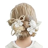 Lomeri ロメリ【１１色展開】髪飾り 水引 金箔 ドライフラワー 成人式 卒業式 結婚式 和装 (白ゴールド)S2