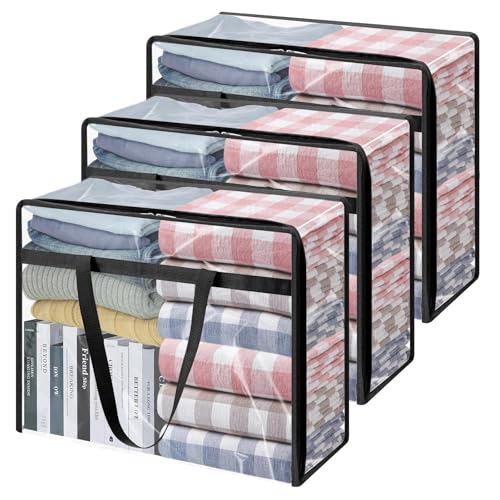 Pryzmax 3 Pezzi Scatole per Armadio, Scatoloni Trasloco, Contenitori Sottoletto, Scatole Trasparenti, Sacchetti per Traslochi con Cerniere per Coperte, Camping, Giocattoli e Biancheria da Letto(40L)