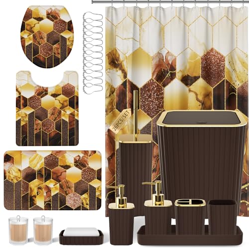 XLHOMO Bathroom Set - 26PC Bathroom Set with Shower Curtain and Rugs by XLHOMO - Used condition - US$55.19